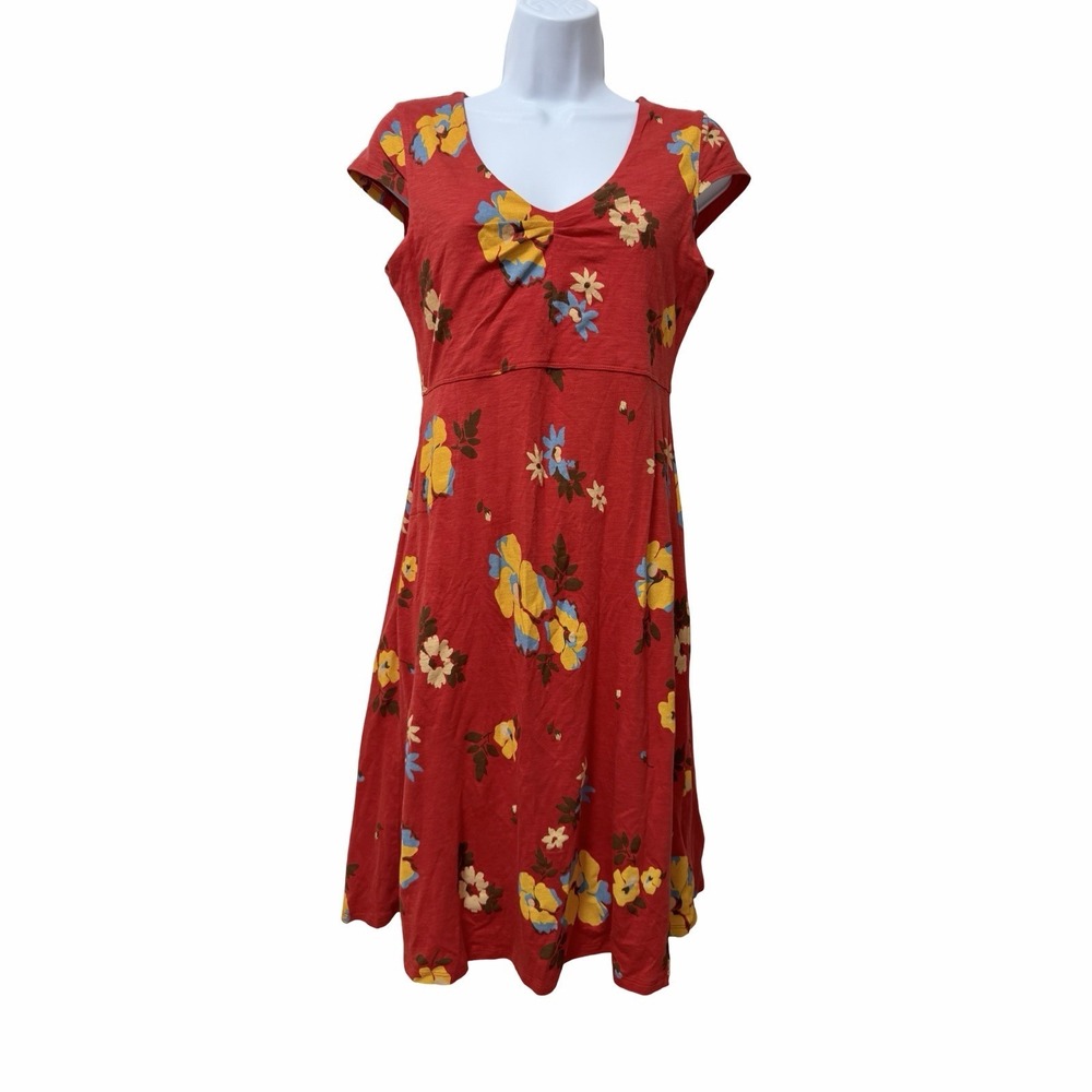 Toad&Co Rosemarie Floral Organic Cotton V Neck Cap Sleeve Mini Dress Size S Red